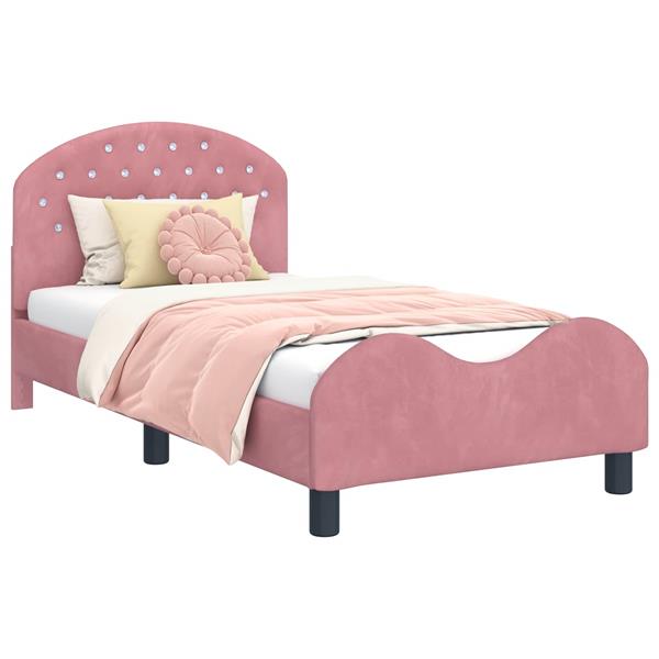 Grote foto vidaxl bedframe voor kinderen met hoofdbord roze 80 x 160 cm fluweel antiek en kunst stoelen en banken