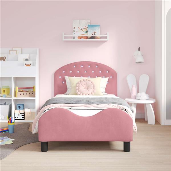 Grote foto vidaxl bedframe voor kinderen met hoofdbord roze 80 x 160 cm fluweel antiek en kunst stoelen en banken