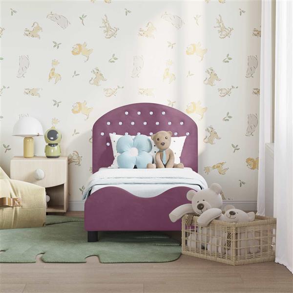 Grote foto vidaxl peuterbedframe met hoofdbord paars 70 x 140 cm fluweel antiek en kunst stoelen en banken