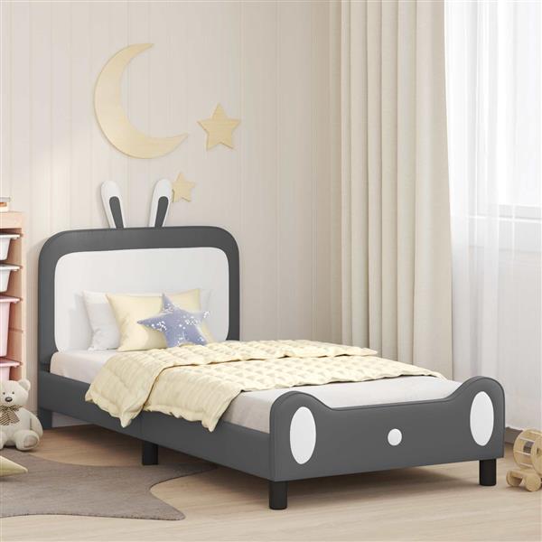 Grote foto vidaxl bedframe voor kinderen met hoofdbord lichtgrijs 90 x 200 cm pu antiek en kunst stoelen en banken