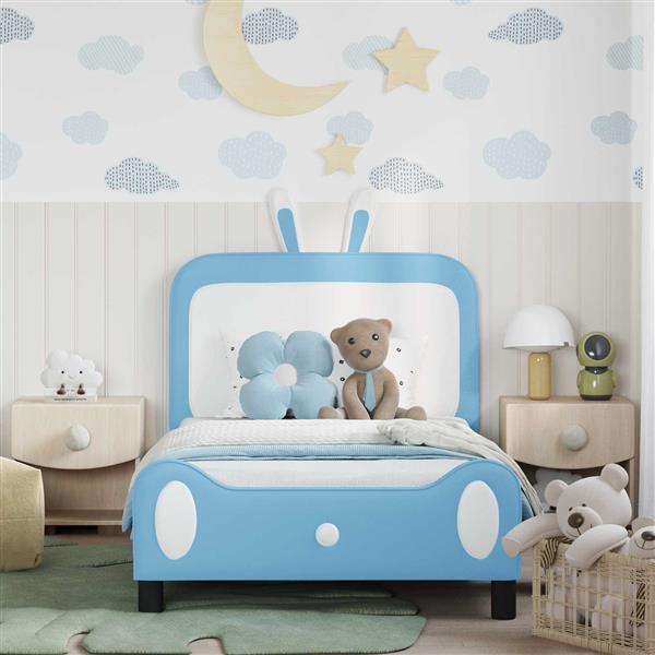 Grote foto vidaxl bedframe voor kinderen met hoofdbord blauw 80 x 200 cm pu antiek en kunst stoelen en banken