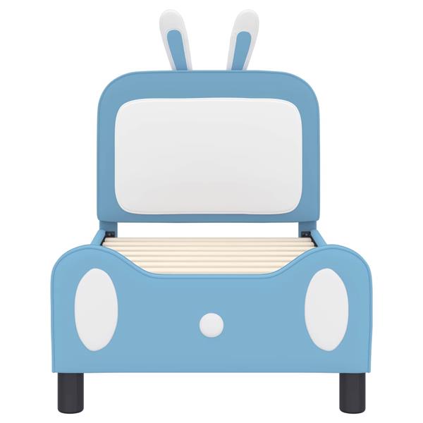 Grote foto vidaxl peuterbedframe met hoofdbord blauw 70 x 140 cm pu antiek en kunst stoelen en banken