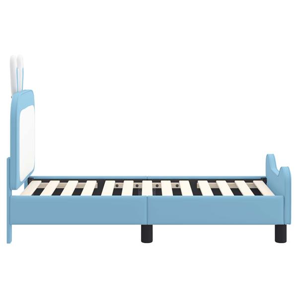 Grote foto vidaxl peuterbedframe met hoofdbord blauw 70 x 140 cm pu antiek en kunst stoelen en banken