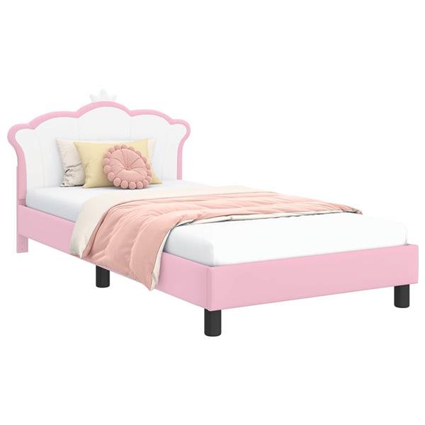 Grote foto vidaxl bedframe voor kinderen met hoofdbord roze 90 x 200 cm pu antiek en kunst stoelen en banken