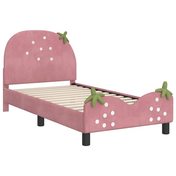 Grote foto vidaxl bedframe voor kinderen met hoofdbord roze 80 x 160 cm fluweel antiek en kunst stoelen en banken