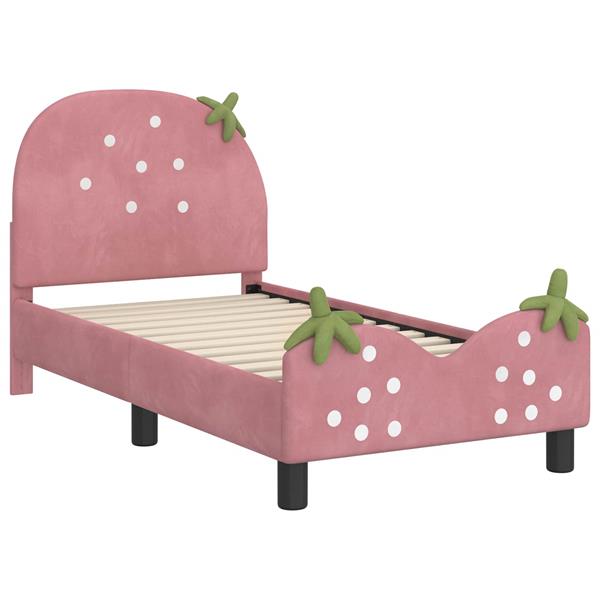 Grote foto vidaxl peuterbedframe met hoofdbord roze 70 x 140 cm fluweel antiek en kunst stoelen en banken