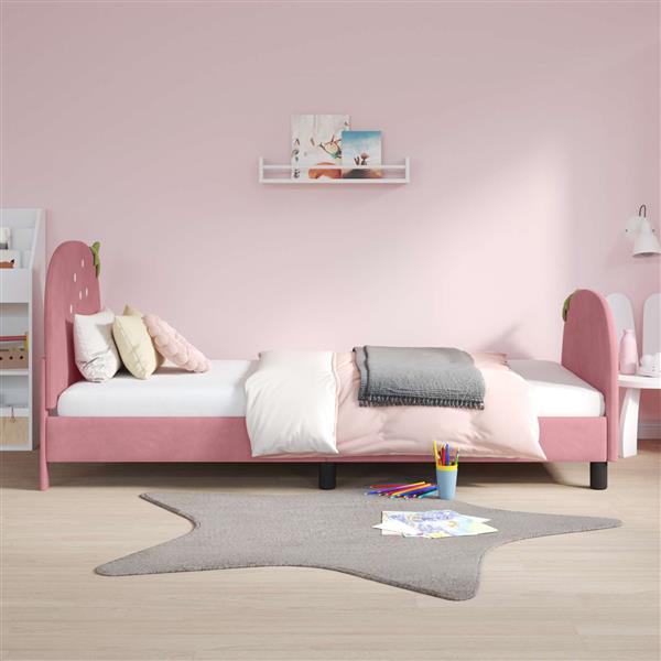 Grote foto vidaxl bedframe voor kinderen met hoofdbord roze 90 x 200 cm fluweel antiek en kunst stoelen en banken