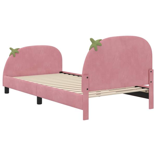Grote foto vidaxl bedframe voor kinderen met hoofdbord roze 90 x 200 cm fluweel antiek en kunst stoelen en banken