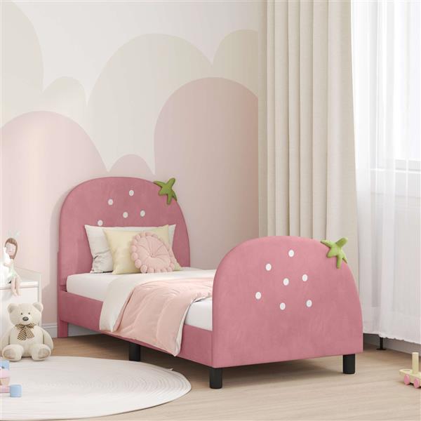 Grote foto vidaxl bedframe voor kinderen met hoofdbord roze 80 x 160 cm fluweel antiek en kunst stoelen en banken