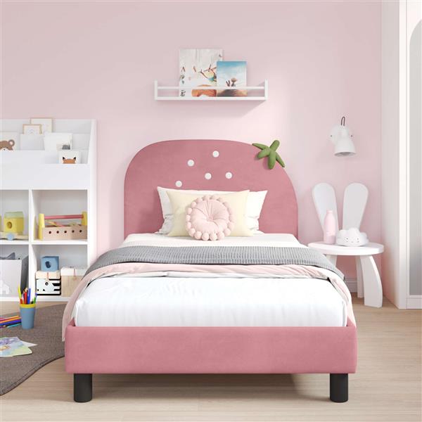 Grote foto vidaxl bedframe voor kinderen met hoofdbord roze 90 x 200 cm fluweel antiek en kunst stoelen en banken