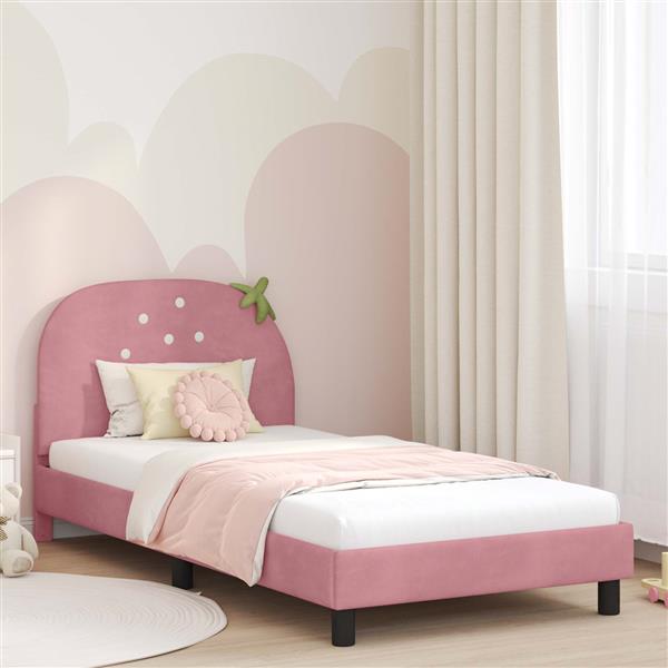 Grote foto vidaxl bedframe voor kinderen met hoofdbord roze 80 x 200 cm fluweel antiek en kunst stoelen en banken