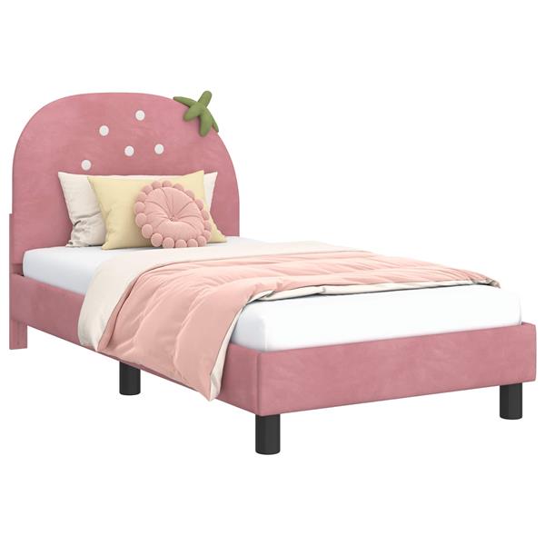 Grote foto vidaxl bedframe voor kinderen met hoofdbord roze 80 x 160 cm fluweel antiek en kunst stoelen en banken