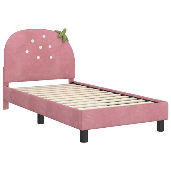 Grote foto vidaxl bedframe voor kinderen met hoofdbord roze 80 x 160 cm fluweel antiek en kunst stoelen en banken