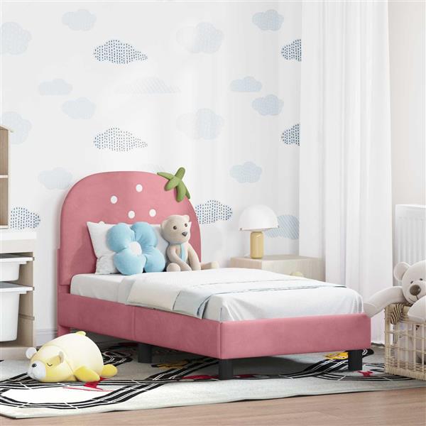 Grote foto vidaxl peuterbedframe met hoofdbord roze 70 x 140 cm fluweel antiek en kunst stoelen en banken