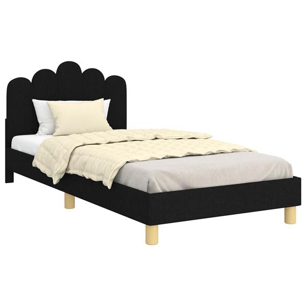 Grote foto vidaxl peuterbedframe met hoofdbord zwart 90 x 200 cm stof antiek en kunst stoelen en banken