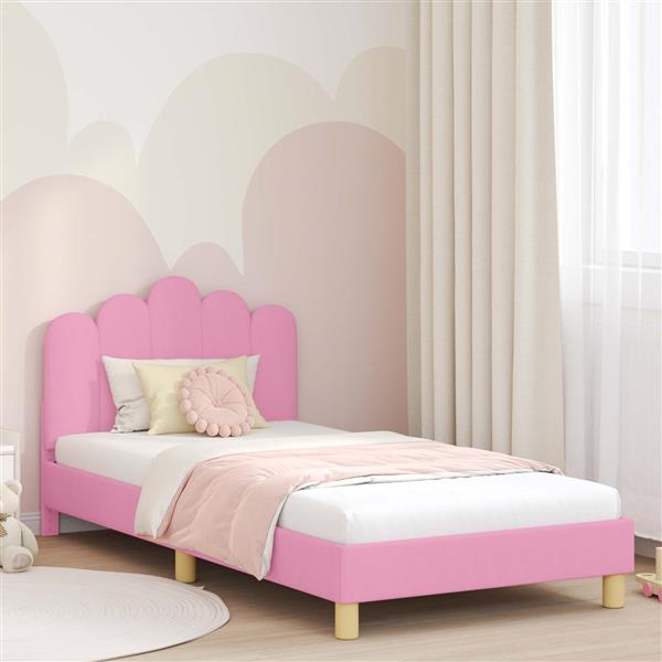 Grote foto vidaxl peuterbedframe met hoofdbord roze 90 x 190 cm stof antiek en kunst stoelen en banken