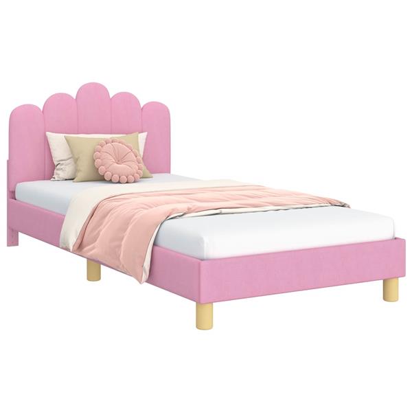 Grote foto vidaxl peuterbedframe met hoofdbord roze 80 x 200 cm stof antiek en kunst stoelen en banken