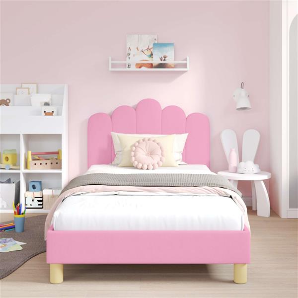 Grote foto vidaxl peuterbedframe met hoofdbord roze 80 x 200 cm stof antiek en kunst stoelen en banken