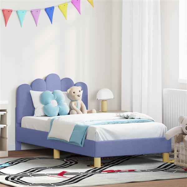 Grote foto vidaxl peuterbedframe met hoofdbord jeans blauw 80 x 160 cm stof antiek en kunst stoelen en banken