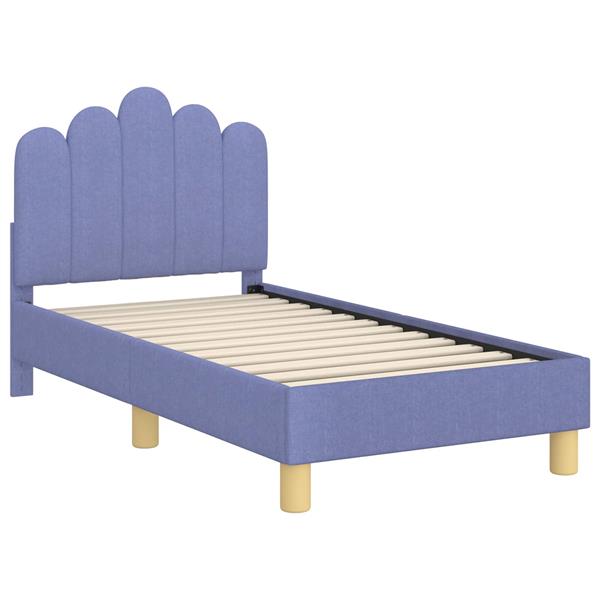 Grote foto vidaxl peuterbedframe met hoofdbord jeans blauw 70 x 140 cm stof antiek en kunst stoelen en banken