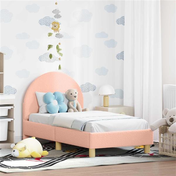 Grote foto vidaxl peuterbedframe met hoofdbord roze 70 x 140 cm schapenstof antiek en kunst stoelen en banken