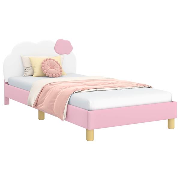 Grote foto vidaxl bedframe voor kinderen met hoofdbord roze 90 x 190 cm pu antiek en kunst stoelen en banken
