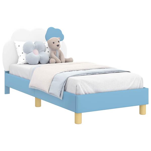 Grote foto vidaxl bedframe voor kinderen met hoofdbord blauw 80 x 160 cm pu antiek en kunst stoelen en banken