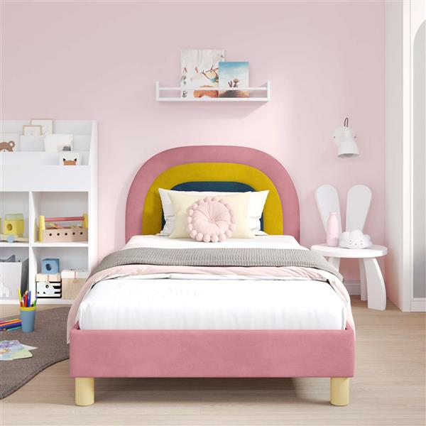 Grote foto vidaxl bedframe voor kinderen met hoofdbord roze 90 x 200 cm fluweel antiek en kunst stoelen en banken