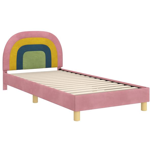 Grote foto vidaxl bedframe voor kinderen met hoofdbord roze 90 x 200 cm fluweel antiek en kunst stoelen en banken