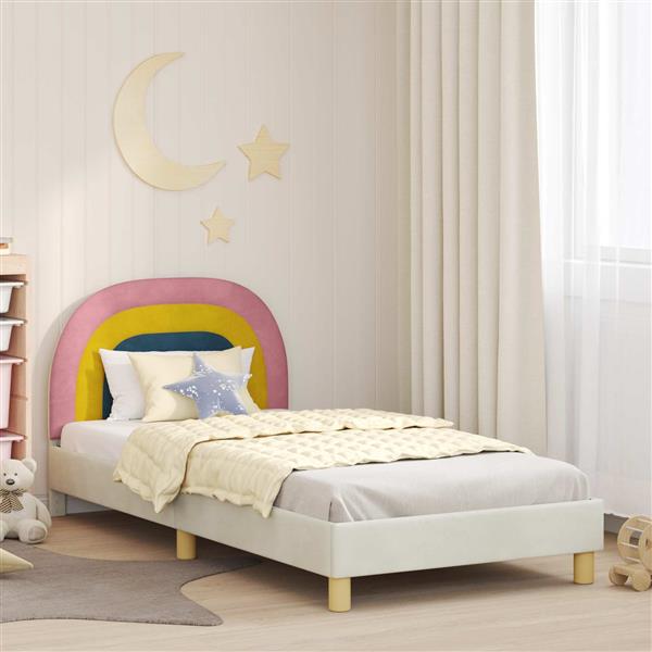 Grote foto vidaxl bedframe voor kinderen met hoofdbord cr me 90 x 190 cm fluweel antiek en kunst stoelen en banken