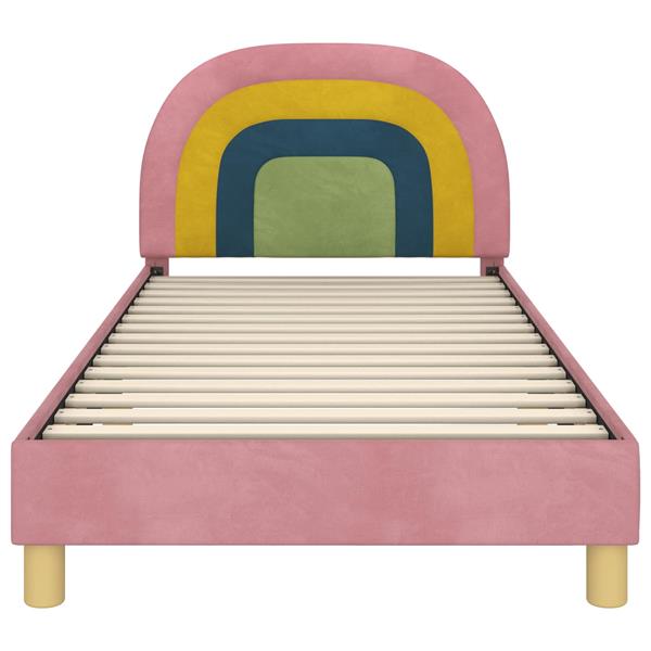 Grote foto vidaxl bedframe voor kinderen met hoofdbord roze 80 x 200 cm fluweel antiek en kunst stoelen en banken