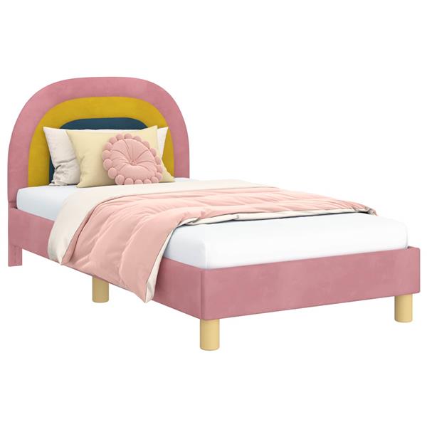 Grote foto vidaxl bedframe voor kinderen met hoofdbord roze 80 x 160 cm fluweel antiek en kunst stoelen en banken