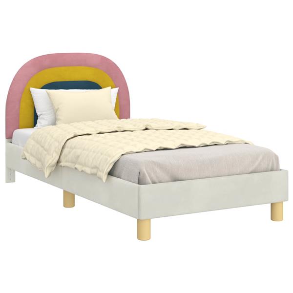 Grote foto vidaxl bedframe voor kinderen met hoofdbord cr me 80 x 160 cm fluweel antiek en kunst stoelen en banken