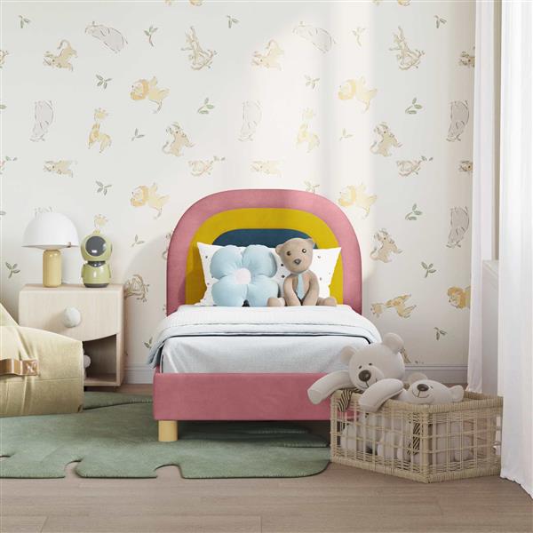 Grote foto vidaxl peuterbedframe met hoofdbord roze 70 x 140 cm fluweel antiek en kunst stoelen en banken