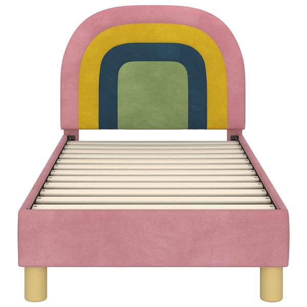 Grote foto vidaxl peuterbedframe met hoofdbord roze 70 x 140 cm fluweel antiek en kunst stoelen en banken