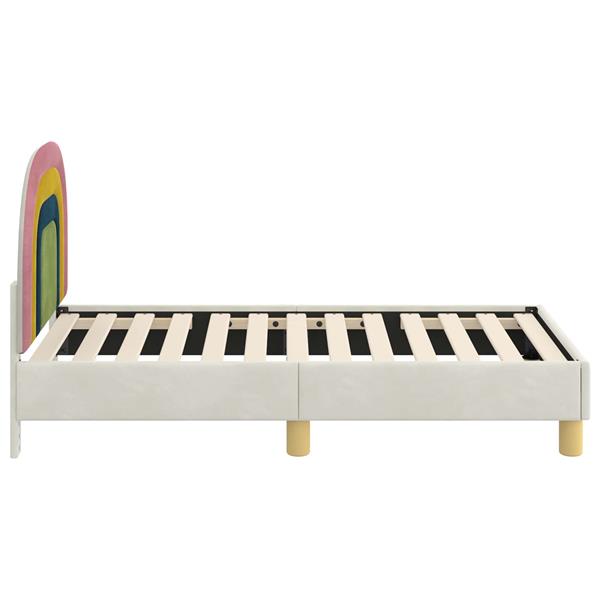 Grote foto vidaxl peuterbedframe met hoofdbord cr me 70 x 140 cm fluweel antiek en kunst stoelen en banken