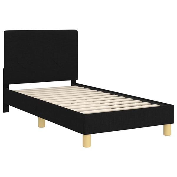Grote foto vidaxl bedframe voor kinderen met hoofdbord zwart 80 x 160 cm stof antiek en kunst stoelen en banken