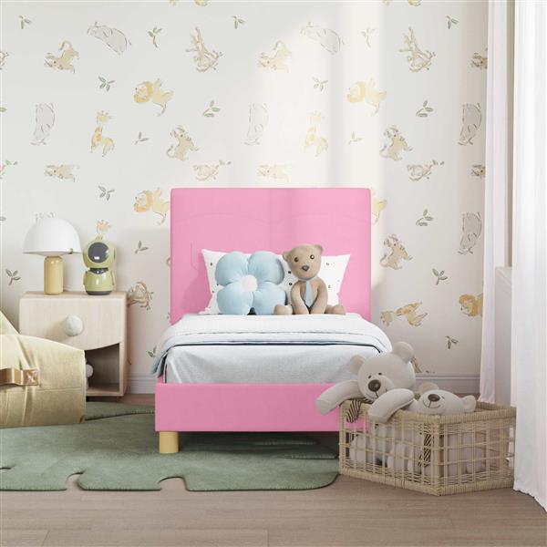 Grote foto vidaxl peuterbedframe met hoofdbord roze 70 x 140 cm stof antiek en kunst stoelen en banken