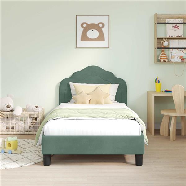 Grote foto vidaxl bedframe voor kinderen met hoofdbord zeegroen 80 x 160 cm antiek en kunst stoelen en banken