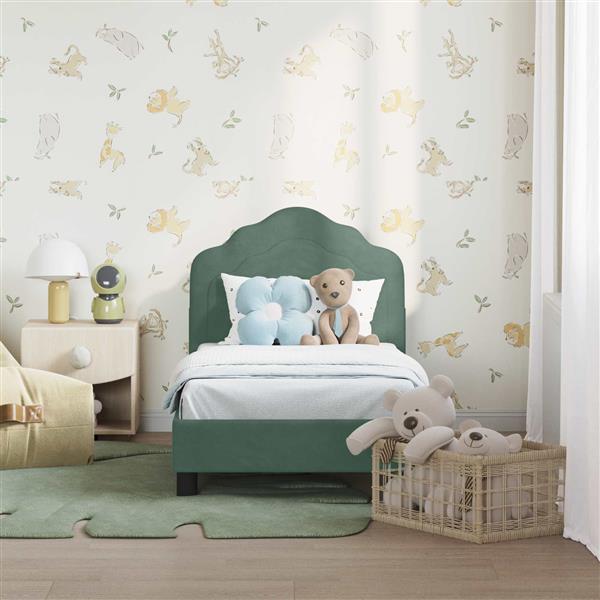 Grote foto vidaxl peuterbedframe met hoofdbord zeegroen 70 x 140 cm fluweel antiek en kunst stoelen en banken