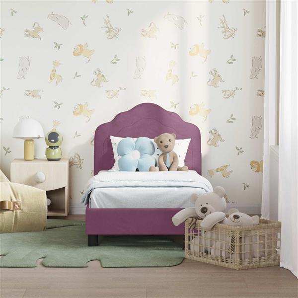 Grote foto vidaxl peuterbedframe met hoofdbord paars 70 x 140 cm fluweel antiek en kunst stoelen en banken