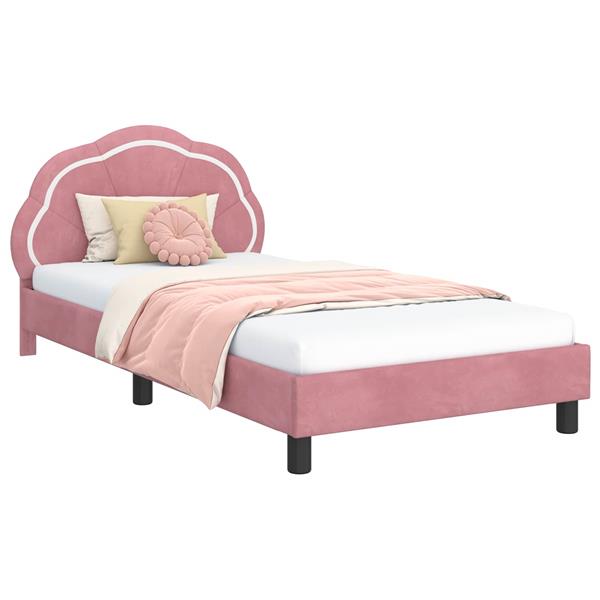 Grote foto vidaxl bedframe voor kinderen met hoofdbord roze 90 x 200 cm fluweel antiek en kunst stoelen en banken