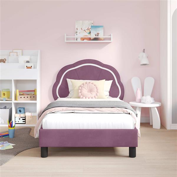 Grote foto vidaxl bedframe voor kinderen met hoofdbord paars 80 x 160 cm fluweel antiek en kunst stoelen en banken