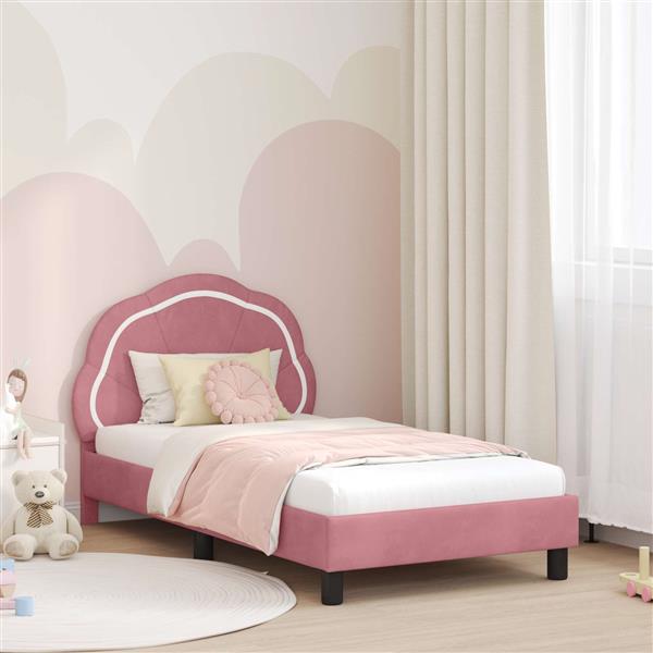 Grote foto vidaxl bedframe voor kinderen met hoofdbord roze 80 x 160 cm fluweel antiek en kunst stoelen en banken