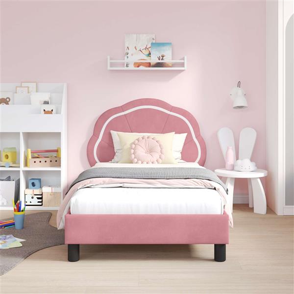 Grote foto vidaxl bedframe voor kinderen met hoofdbord roze 80 x 160 cm fluweel antiek en kunst stoelen en banken