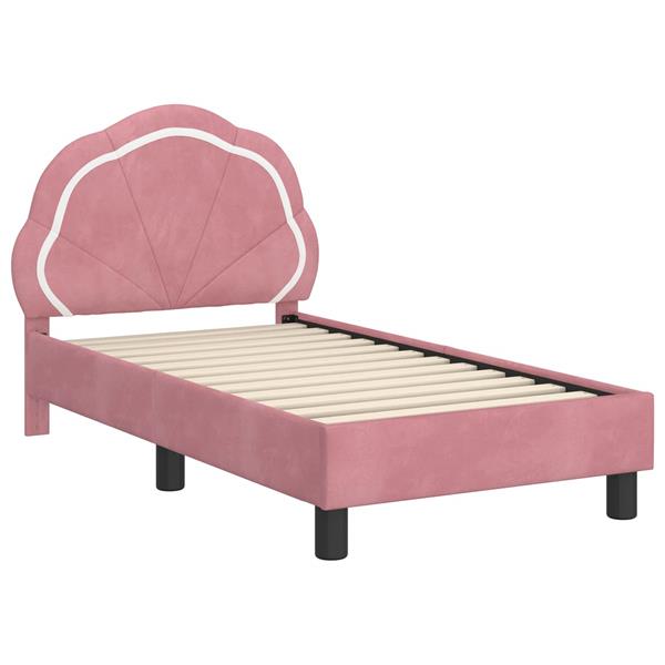 Grote foto vidaxl peuterbedframe met hoofdbord roze 70 x 140 cm fluweel antiek en kunst stoelen en banken