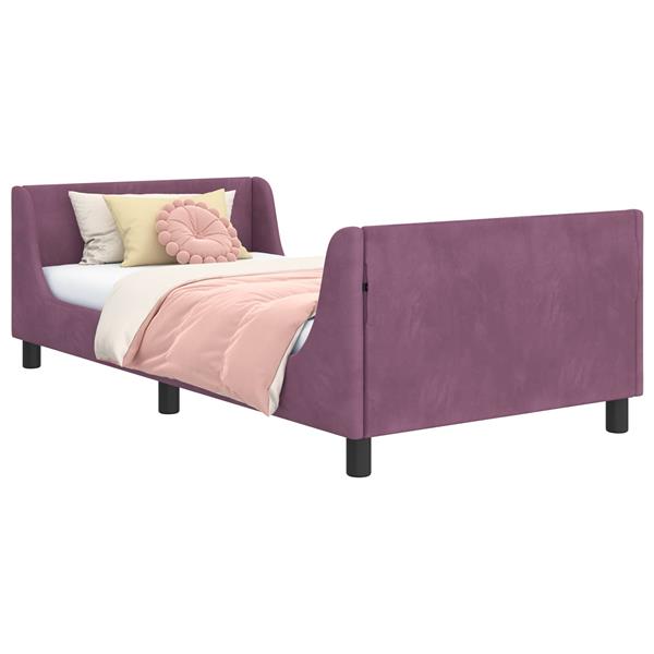 Grote foto vidaxl bedframe voor kinderen met hoofdbord paars 90 x 200 cm fluweel antiek en kunst stoelen en banken