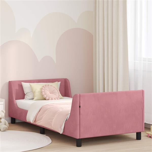 Grote foto vidaxl bedframe voor kinderen met hoofdbord roze 90 x 200 cm fluweel antiek en kunst stoelen en banken