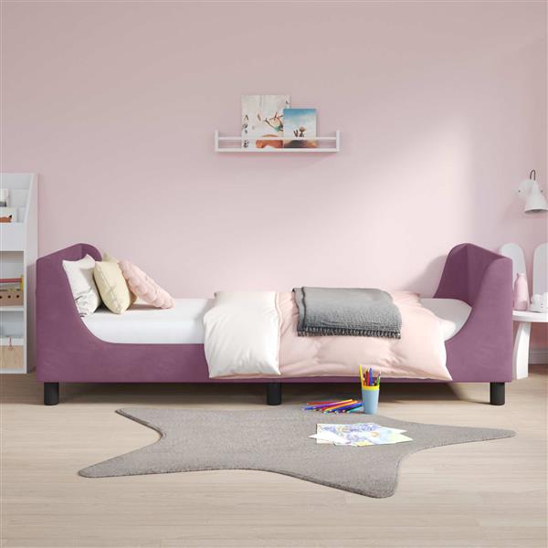 Grote foto vidaxl bedframe voor kinderen met hoofdbord paars 90 x 190 cm fluweel antiek en kunst stoelen en banken