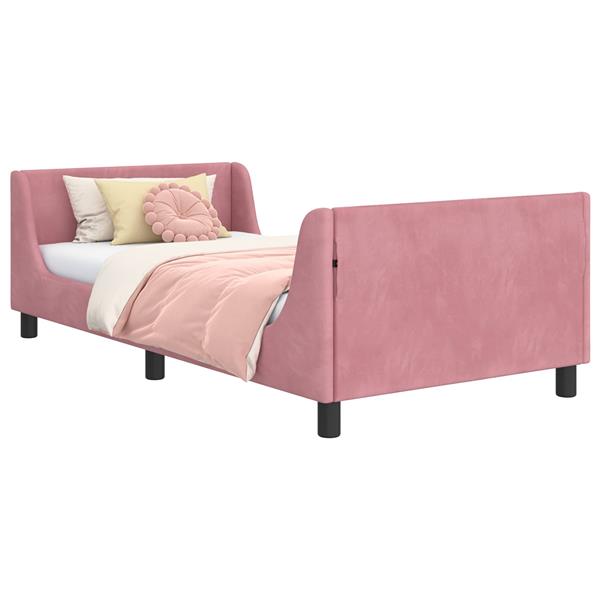 Grote foto vidaxl bedframe voor kinderen met hoofdbord roze 90 x 190 cm fluweel antiek en kunst stoelen en banken